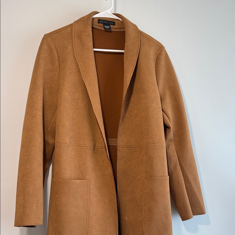 Joan Vass Camel Tan Open-Front Trench Coat